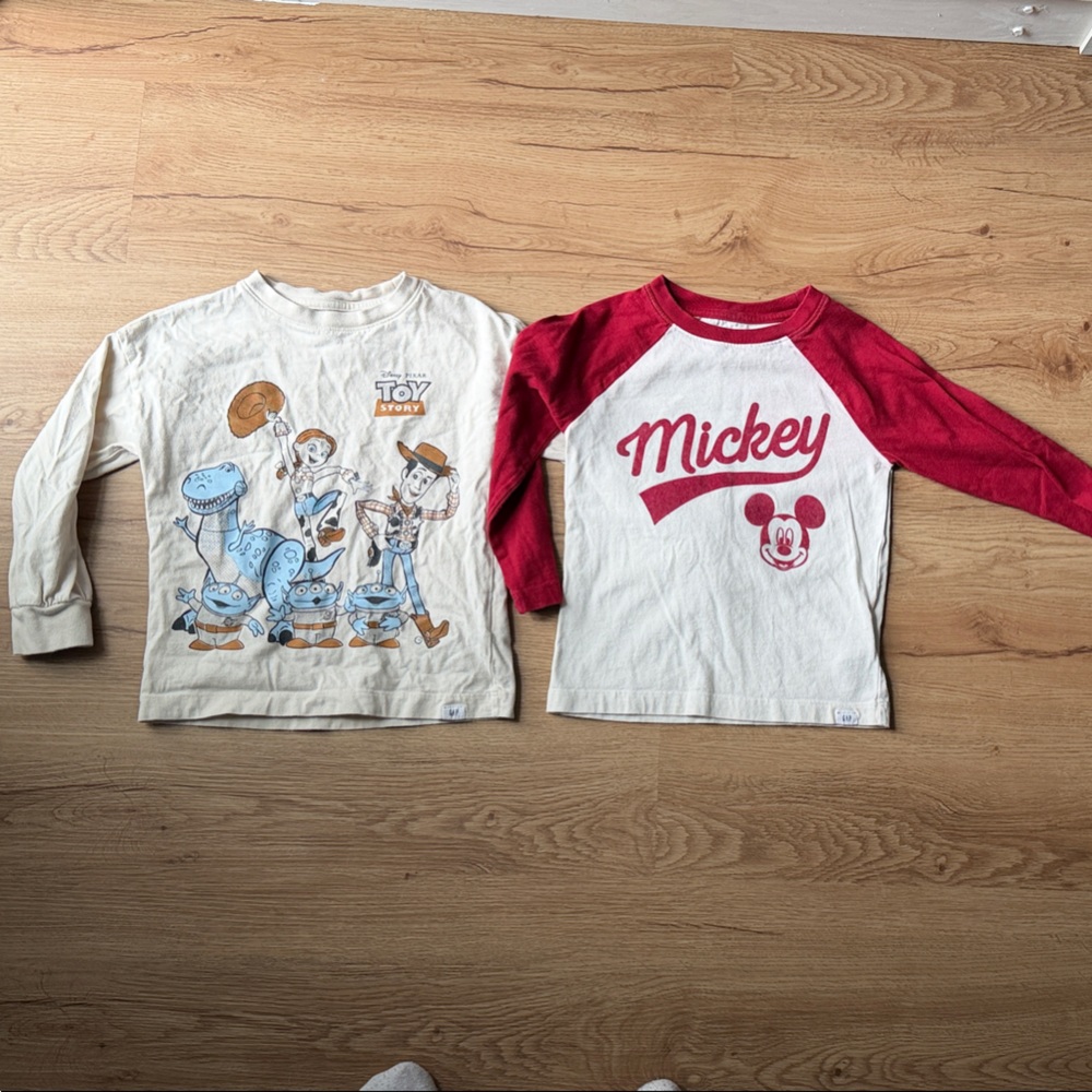 GAP Disney Long Sleeve Tees - Cream and Red - 4yo